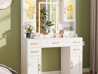Brand new White Vanity Dressing Table with Lighted Mirror & Storage, 3 Lighting Modes, 59.5" H