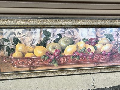 Salley Framed Fruit Still Life Wall Art Print Gold Carved Frame Large Kitchen Decor