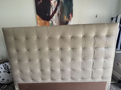 West Elm Emmett Grid-Tufted Tall Headboard Tan Leather King Size