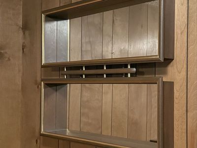Vintage Mid-Century Modern Wooden & Mirrored Shadow Box Shelf Wall Display