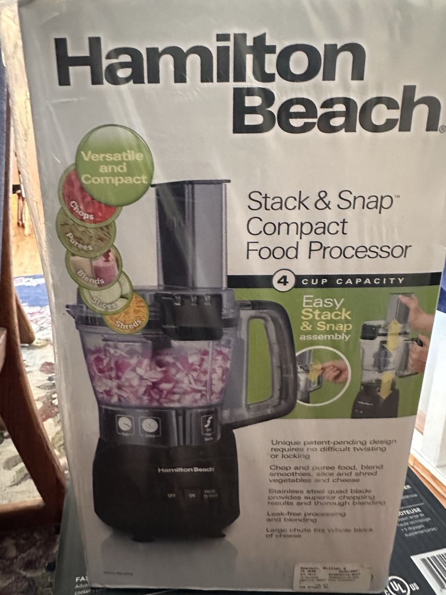 Hamilton Beach Stack & Snap 4-Cup Mini Food Processor & Vegetable Chopper, 250 Watts, for Slicing, Shredding, and Puree, Black