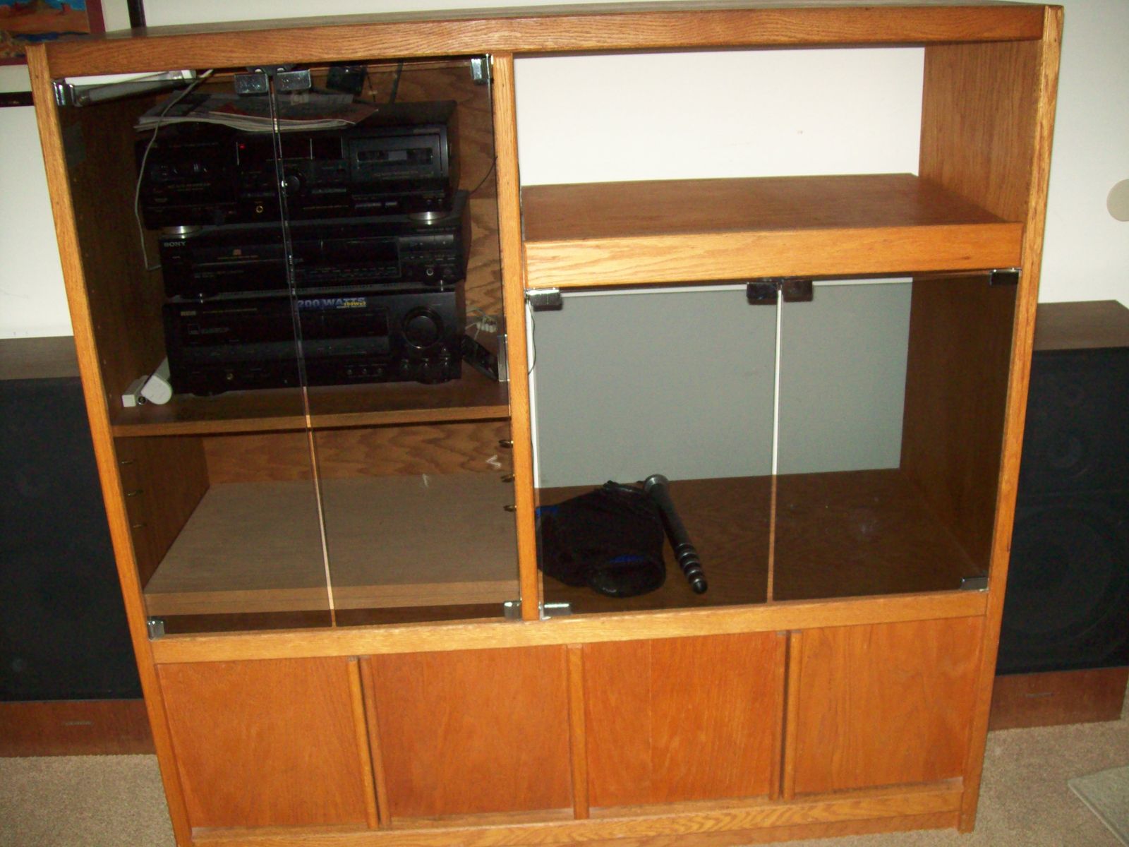 stereo, tv, curio cabinet