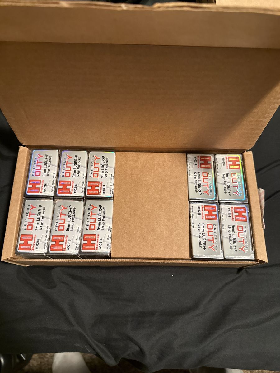 Hornady Critical duty 9mm Luger +p case of 250 rounds