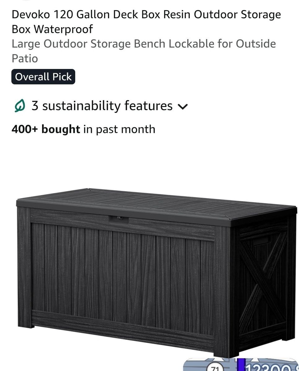 Devoko 120 Gallon Deck Box Resin Outdoor Storage Box Waterproof