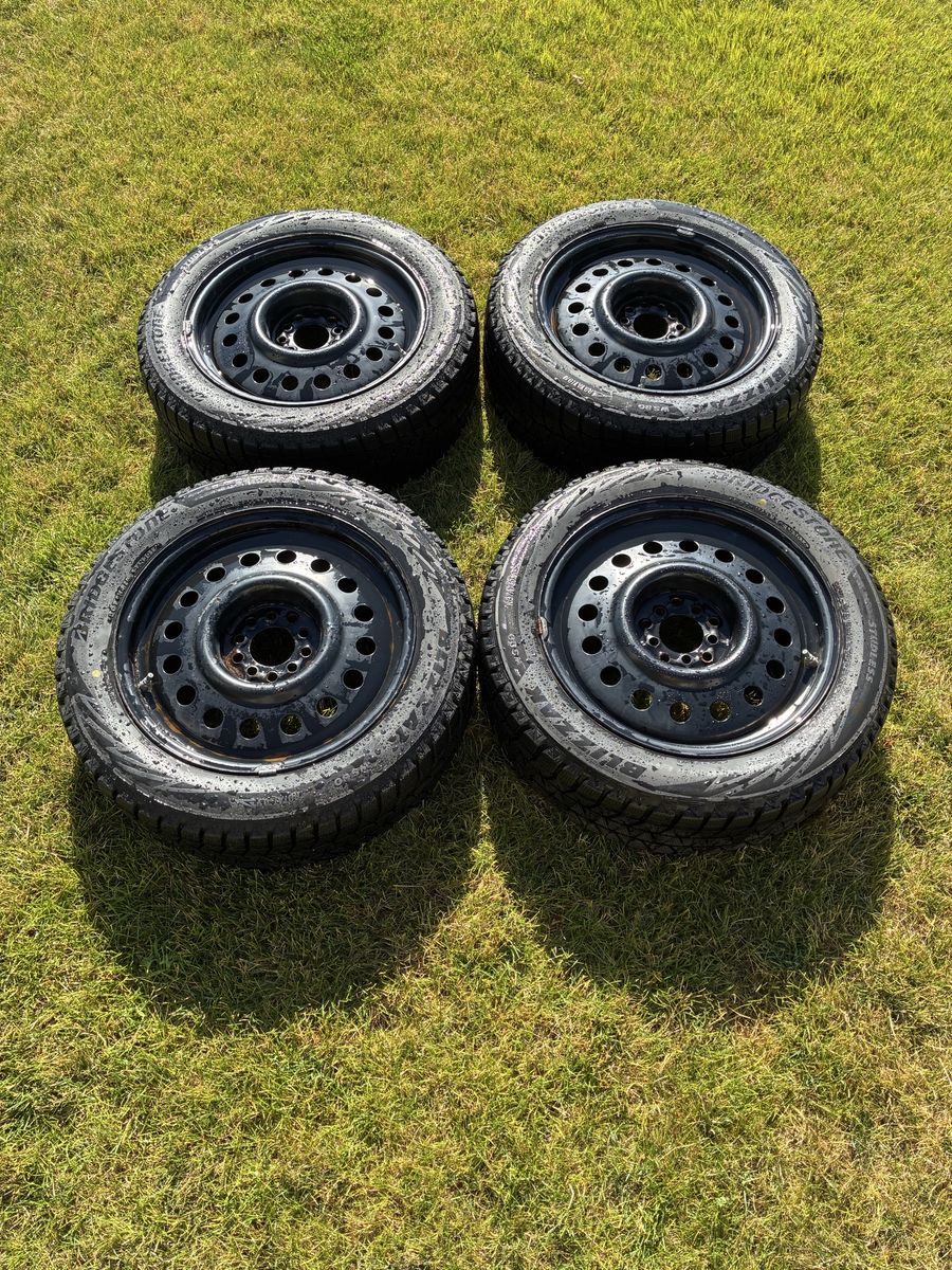 Set of 4 Bridgestone Blizzak WS80 Tires 215/55R17 on 17" Steel Wheels