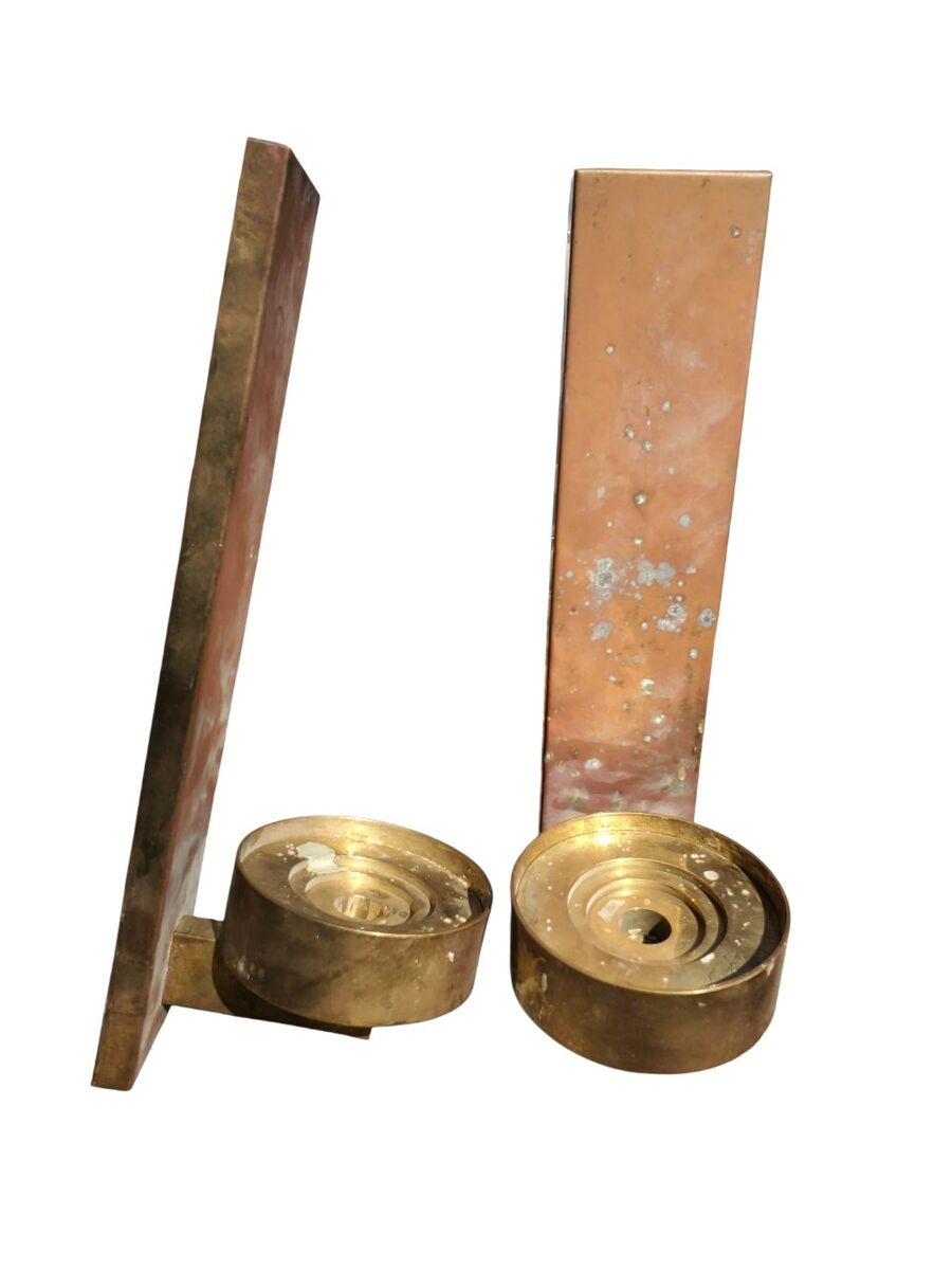 Vintage Brutalist Brass Candle Sconces