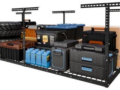 FLEXIMOUNTS 4x8 Overhead Garage Ceiling Storage Rack Organization, Black 750lbs Weight Capacity, 22"-40" Adjustable Organization