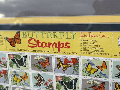 Vintage 1960s framed National Wildlife Conservation stamps, butterfly,songbirds, Ranger Rick, songbirds, wildflowers