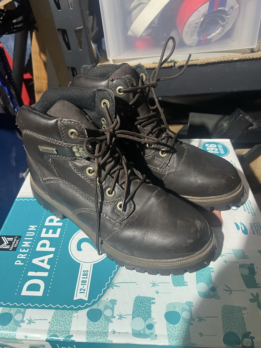 WorkForce Men's Size 9 Brown Leather Steel Toe Work Boots Slip & Oil Resistant