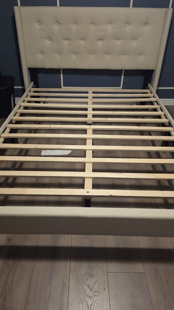 Tufted Upholstered Platform Bed Frame - Full Size - Beige/cream Fabric