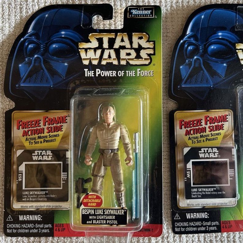 90’s Star Wars Kenner The Power of the Force Bespin Luke Skywalker w/Lightsaber & Blaster Pistol Action Figure Green Card