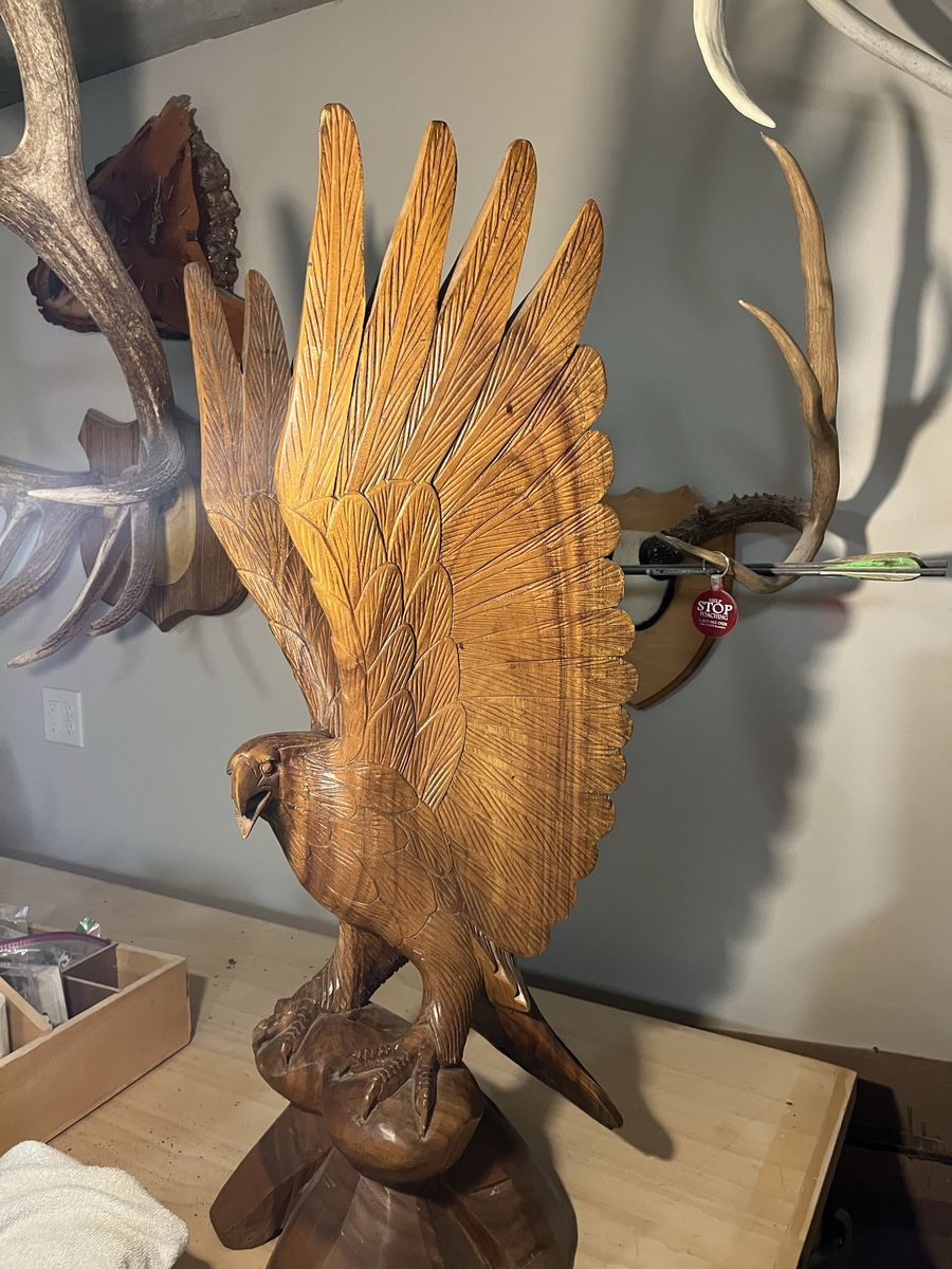 Large Hand Carved Wooden Eagle Statue - Wings Spread Sculpture