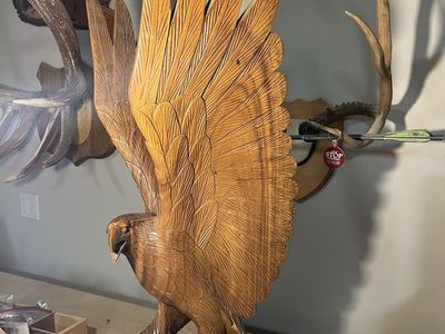 Large Hand Carved Wooden Eagle Statue - Wings Spread Sculpture