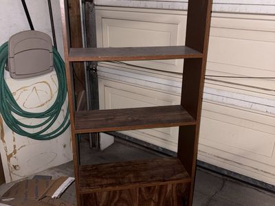 Dark Wood Laminate Bookshelf with Open Shelving and Lower Cabinet