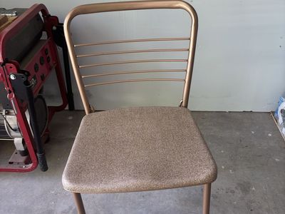 Vintage Cosco Metal Folding Chair - Brown/Gold Upholstered Seat