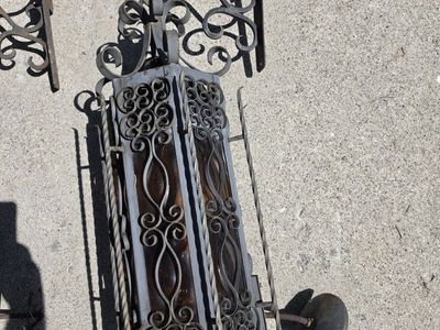 Pair of Vintage Spanish Revival / Gothic Wrought Iron Wall Lanterns Lot 1