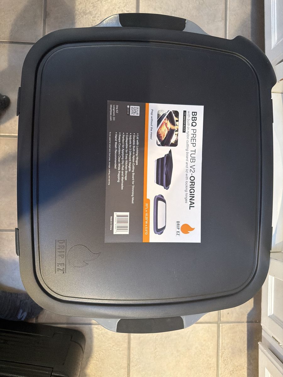 Drip EZ BBQ Prep Tub V2 Original Size, Collapsible, Built-in Cutting Board, Locking Lid, New