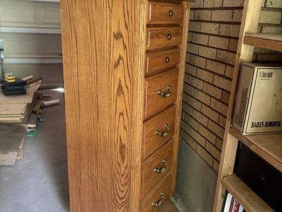 Vintage Solid Oak Revolving Jewelry Armoire / Swivel Mirror Cabinet