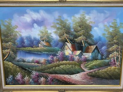 Vintage Hand Painted Oil on Canvas Landscape Painting