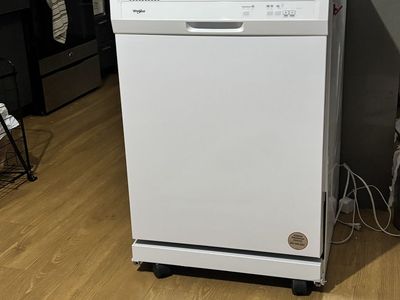 Whirlpool White Portable Dishwasher - Countertop Style with Wood Top