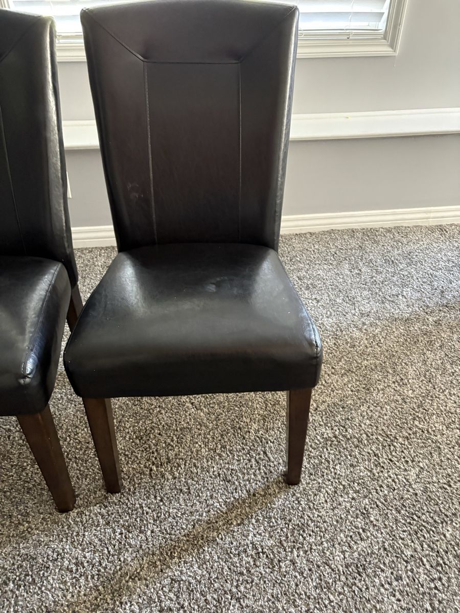 Set of 6 Black Faux Leather Dining Chairs with Dark Wood Legs - Sleek & Modern Design