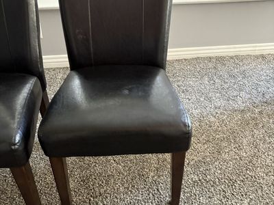 Set of 6 Black Faux Leather Dining Chairs with Dark Wood Legs - Sleek & Modern Design