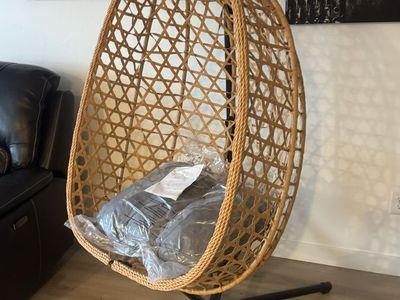 Hanging Egg Chair with Stand,All-Weather Rattan,330LBS Cap,Grey