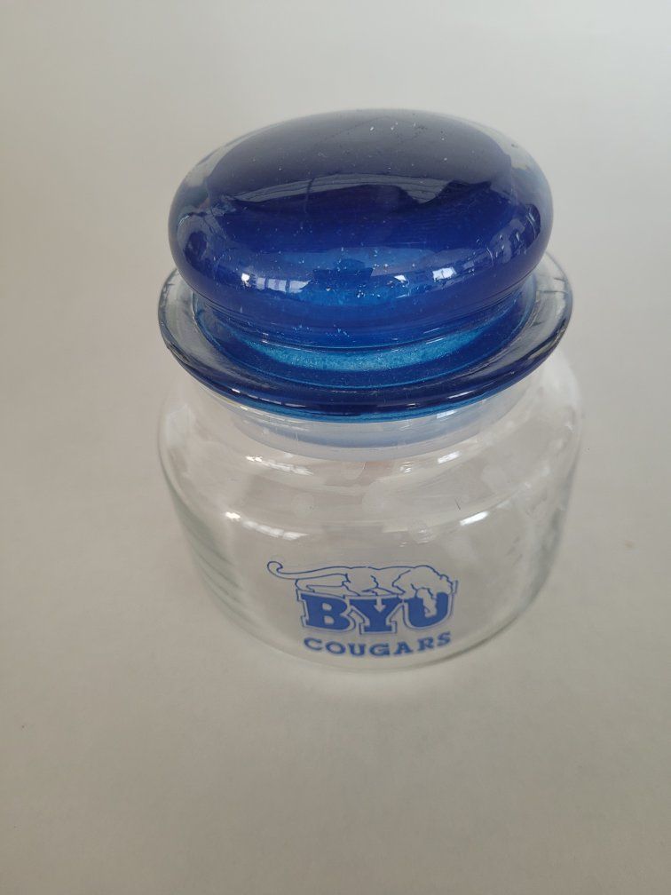 BYU Cougars Glass Jar w/ Blue Lid - Storage Container, Collectible