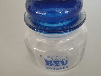 BYU Cougars Glass Jar w/ Blue Lid - Storage Container, Collectible