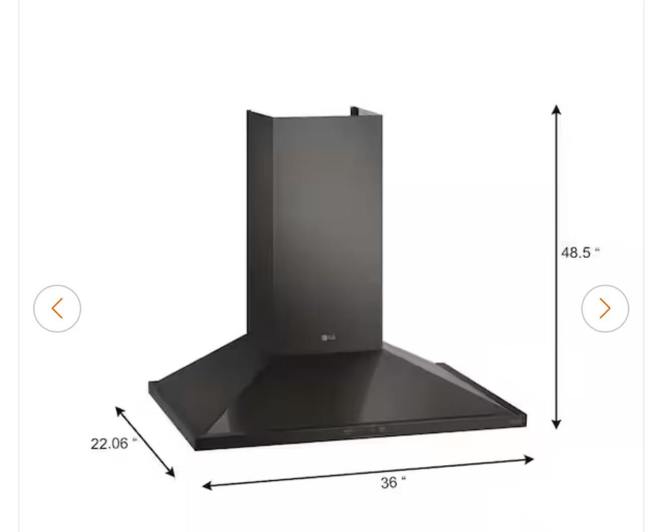 New LG 36in.wide Wall Mount Chimney Hood-Black Stainless Steel