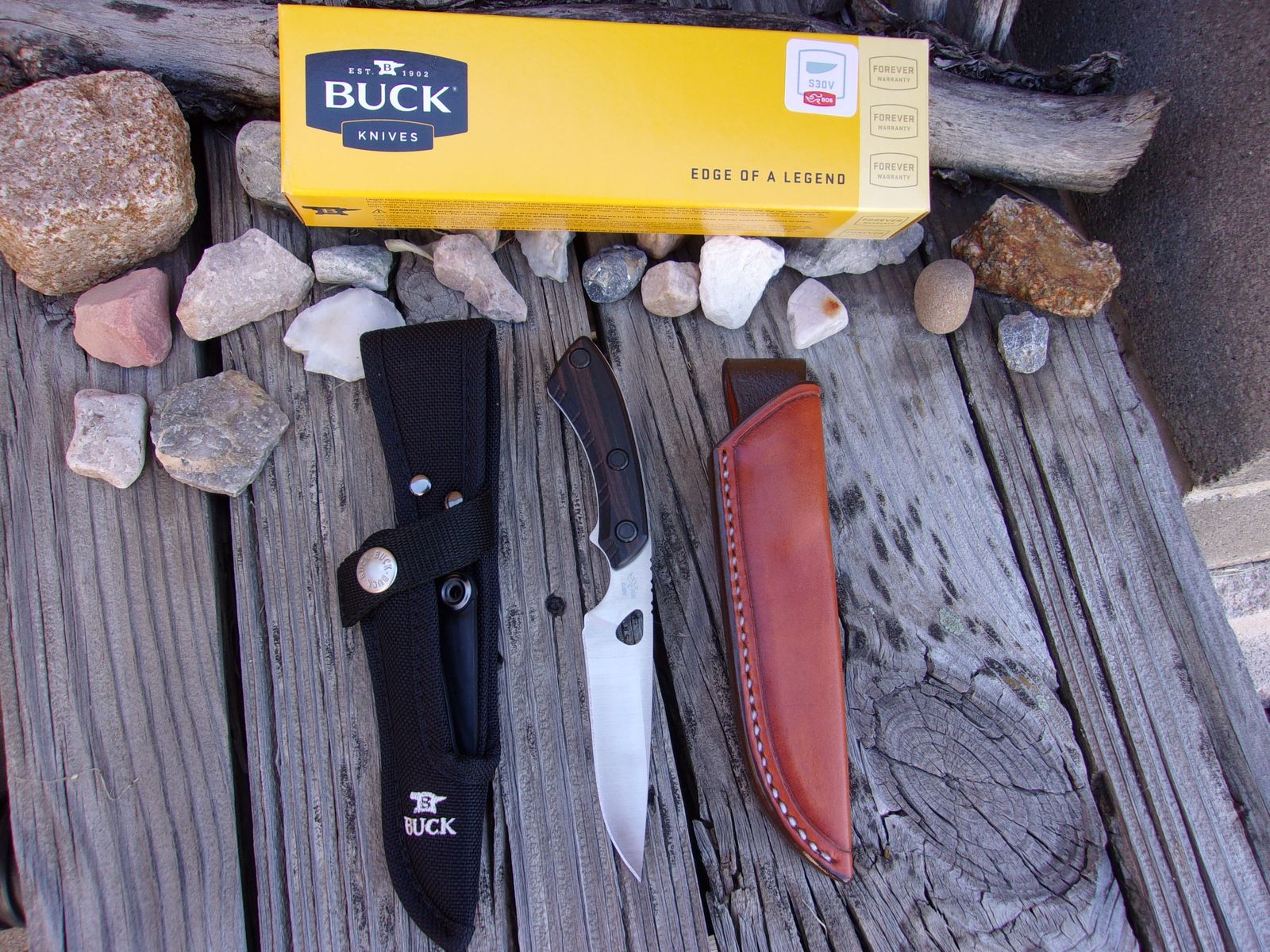 Buck Open Season Fixed Blade Knife BOS S30V Blade w/ LF Custom Leather Sheath