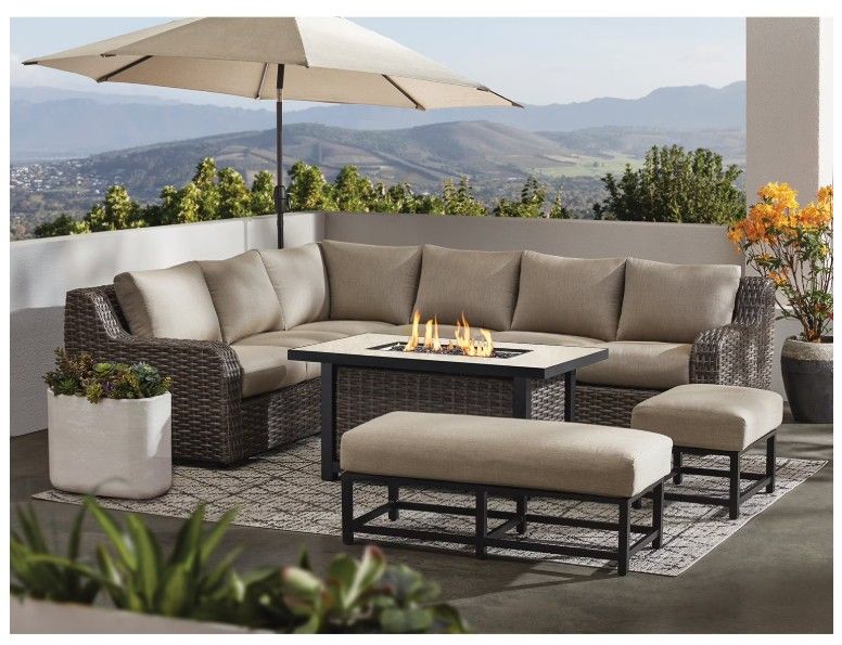 Member's Mark Athena Sectional with Sintered Stone Top and Sunbrella Fabric, 7pc