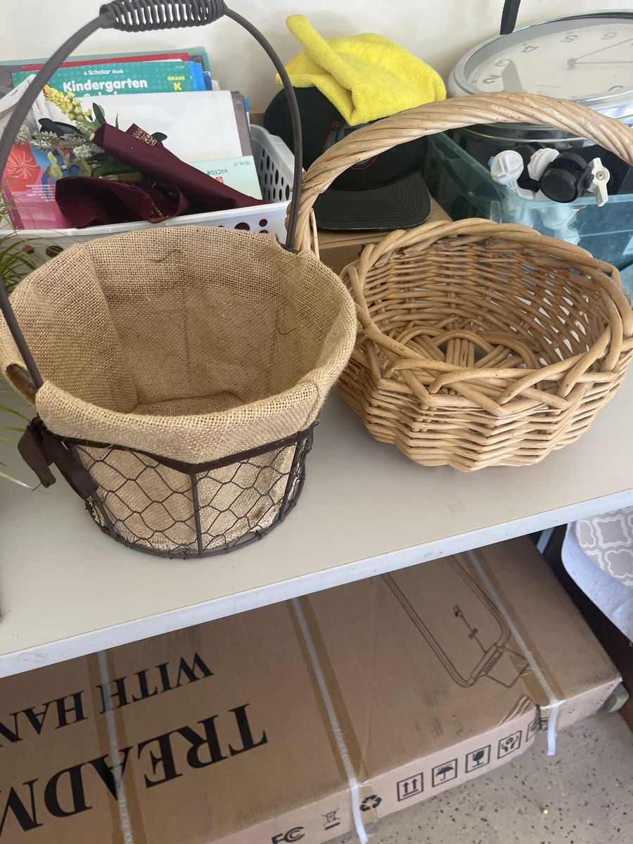Set of 2 Decorative Storage Baskets - Wire with Burlap & Woven Wicker