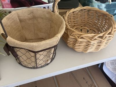 Set of 2 Decorative Storage Baskets - Wire with Burlap & Woven Wicker