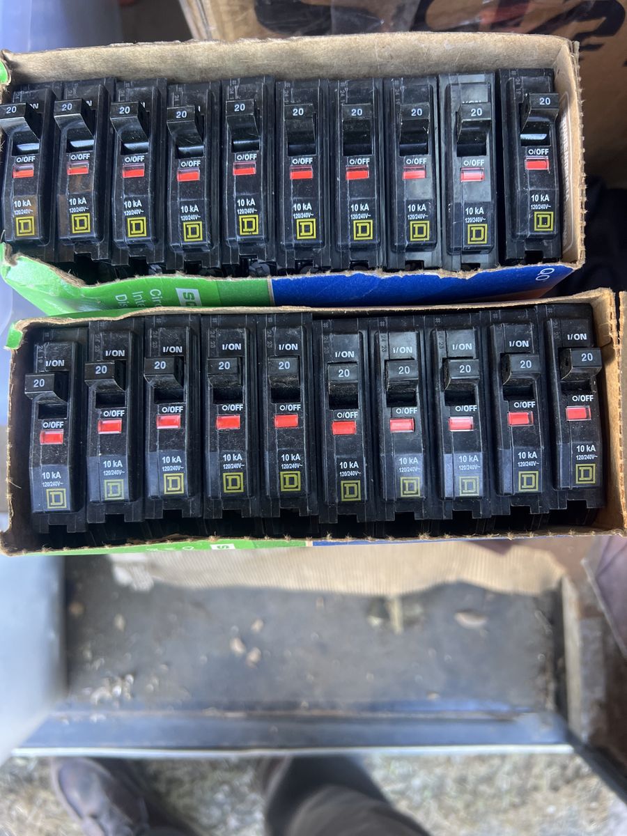 Square D QO 20 Amp 1-Pole Circuit Breakers 120/240V - Lot of 20 - 10 kA Interrupting Rating