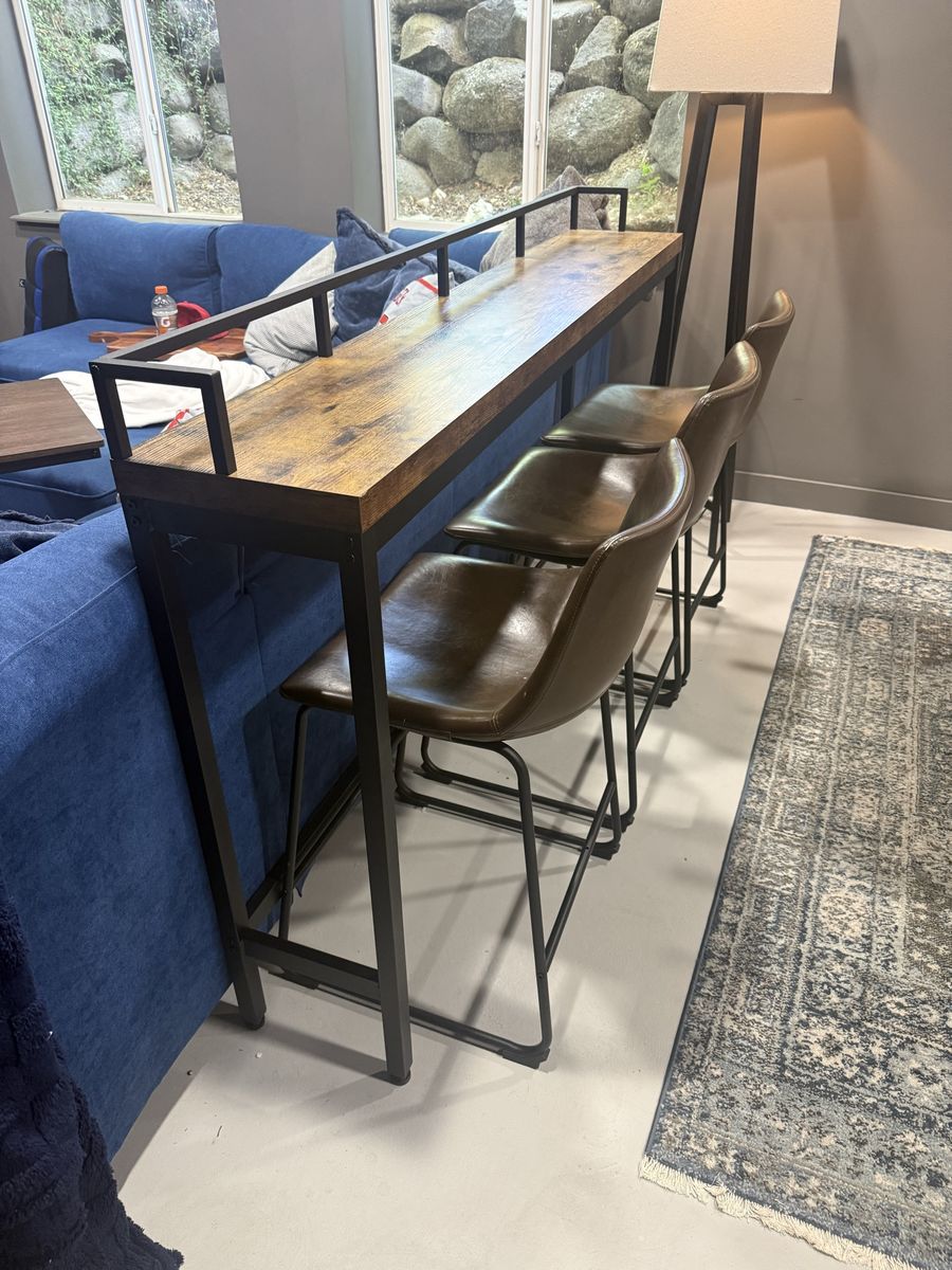 Sofa table with bar stools
