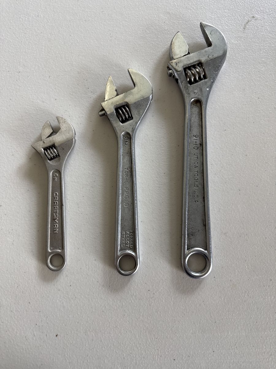 Craftsman Proto Utica 6in, 8in, 10in Adjustable Wrenches Set - Forged Alloy Steel, Made in USA