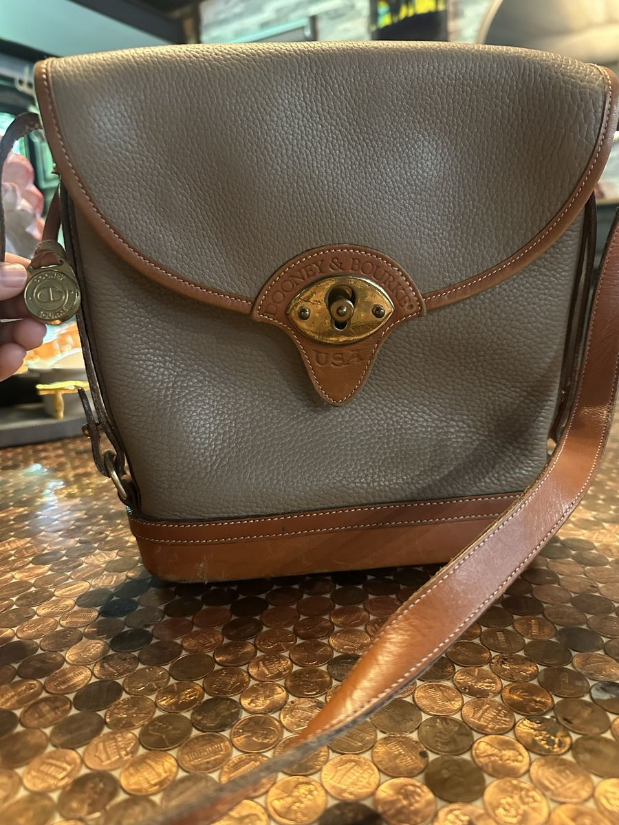Vintage Dooney & Bourke All-Weather Leather Taupe Spectator Shoulder Bag Crossbody