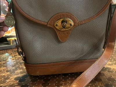 Vintage Dooney & Bourke All-Weather Leather Taupe Spectator Shoulder Bag Crossbody