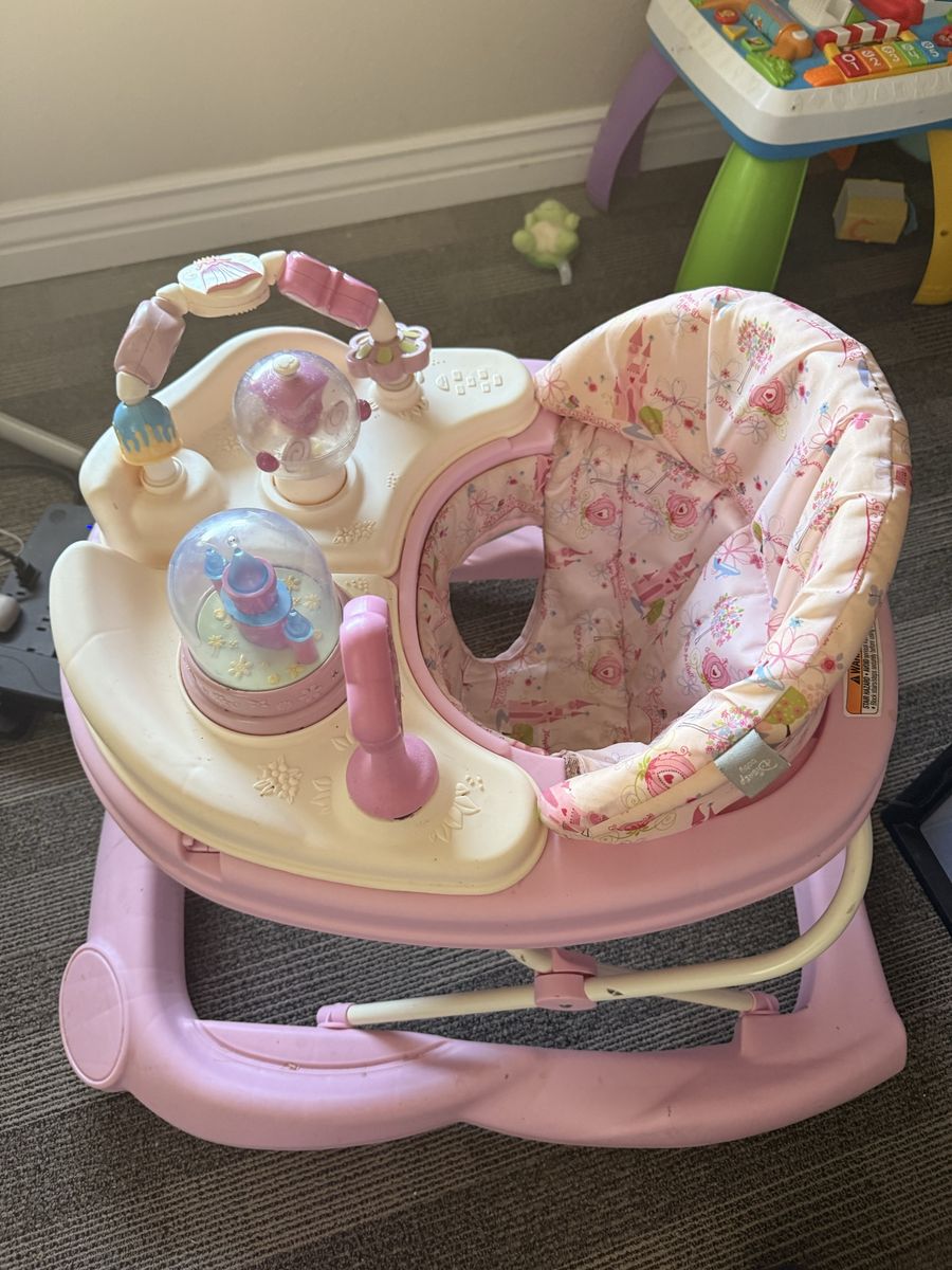 Bright Starts Disney Princess Activity Walker - Pink Baby Walker with Sounds & Lights