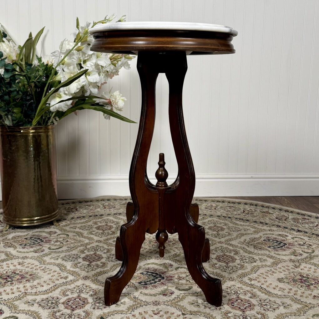 Marble Top Pedestal Vintage Accent Table