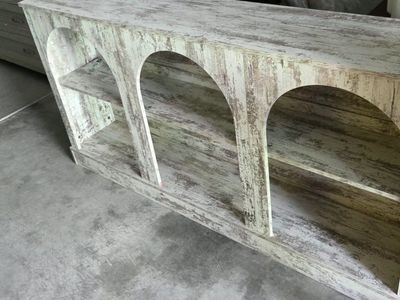 2 Large Distressed White Arched Bookshelf Shelving Unit Display Cabinet