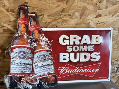 Vintage 3D bottle Budweiser metal sign