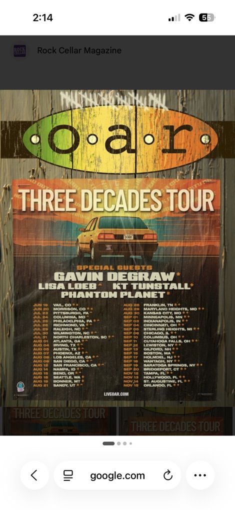 O.A.R. Concert Tix - GREAT SEATS at < HALF PRICE