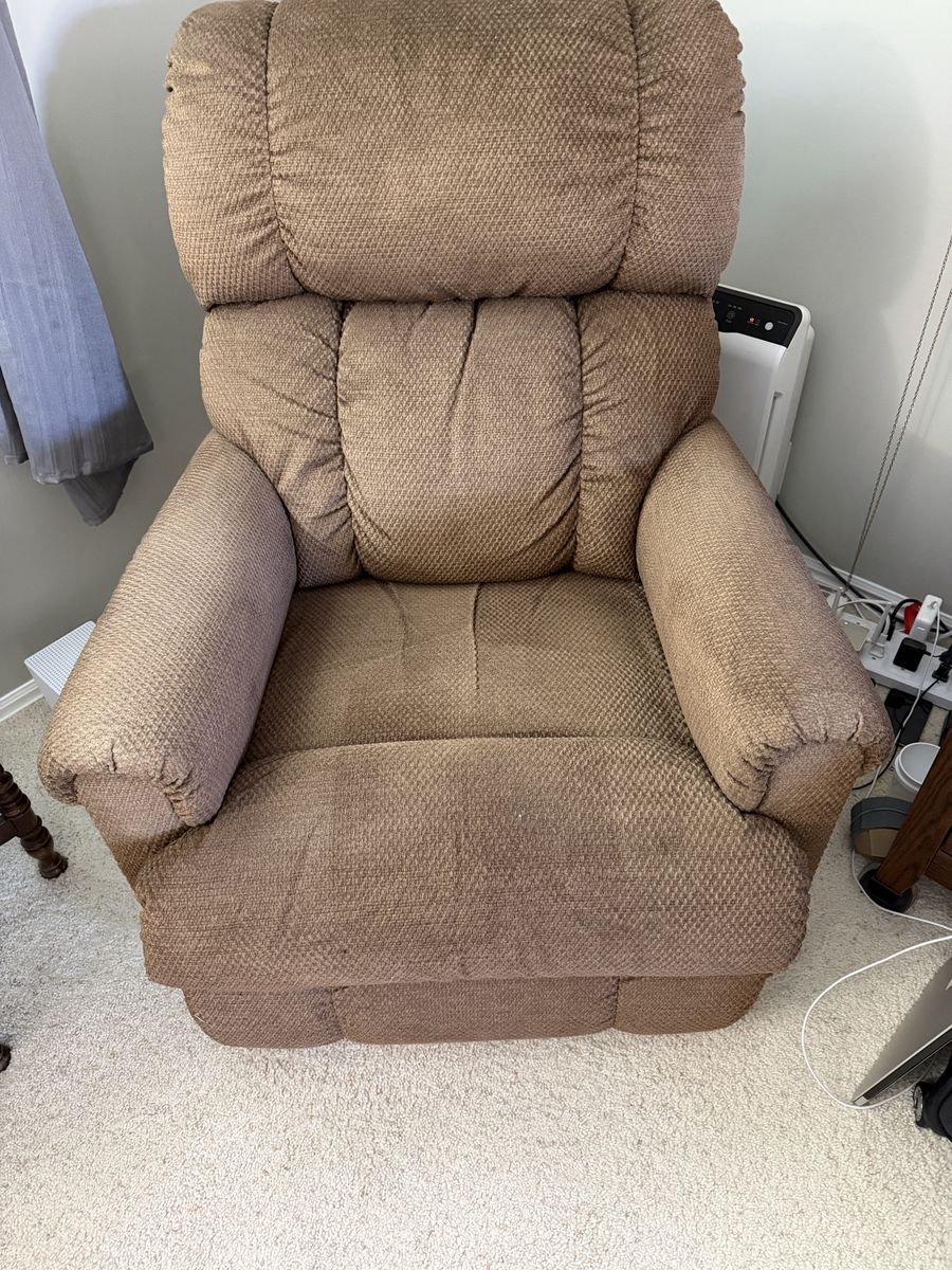 Two identical Brown Upholstered Recliner Rocker Armchair with Footrest - Comfortable Living Room Furniture Lazy Boy