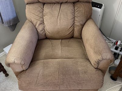 Two identical Brown Upholstered Recliner Rocker Armchair with Footrest - Comfortable Living Room Furniture Lazy Boy