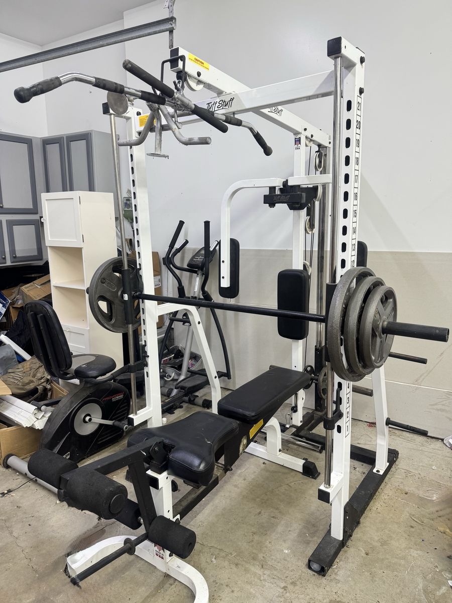 TuffStuff Smith Machine Home Gym with Bench and Weights
