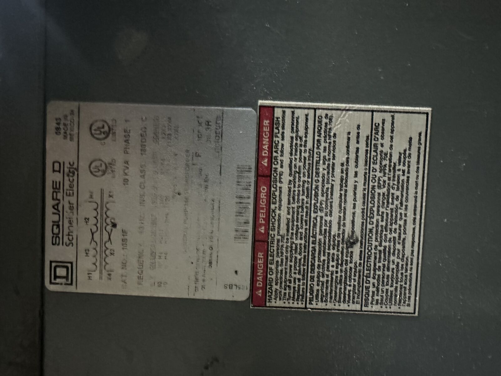 10S1F Square D transformer 10 KVA, 240-480 VAC, 5B605