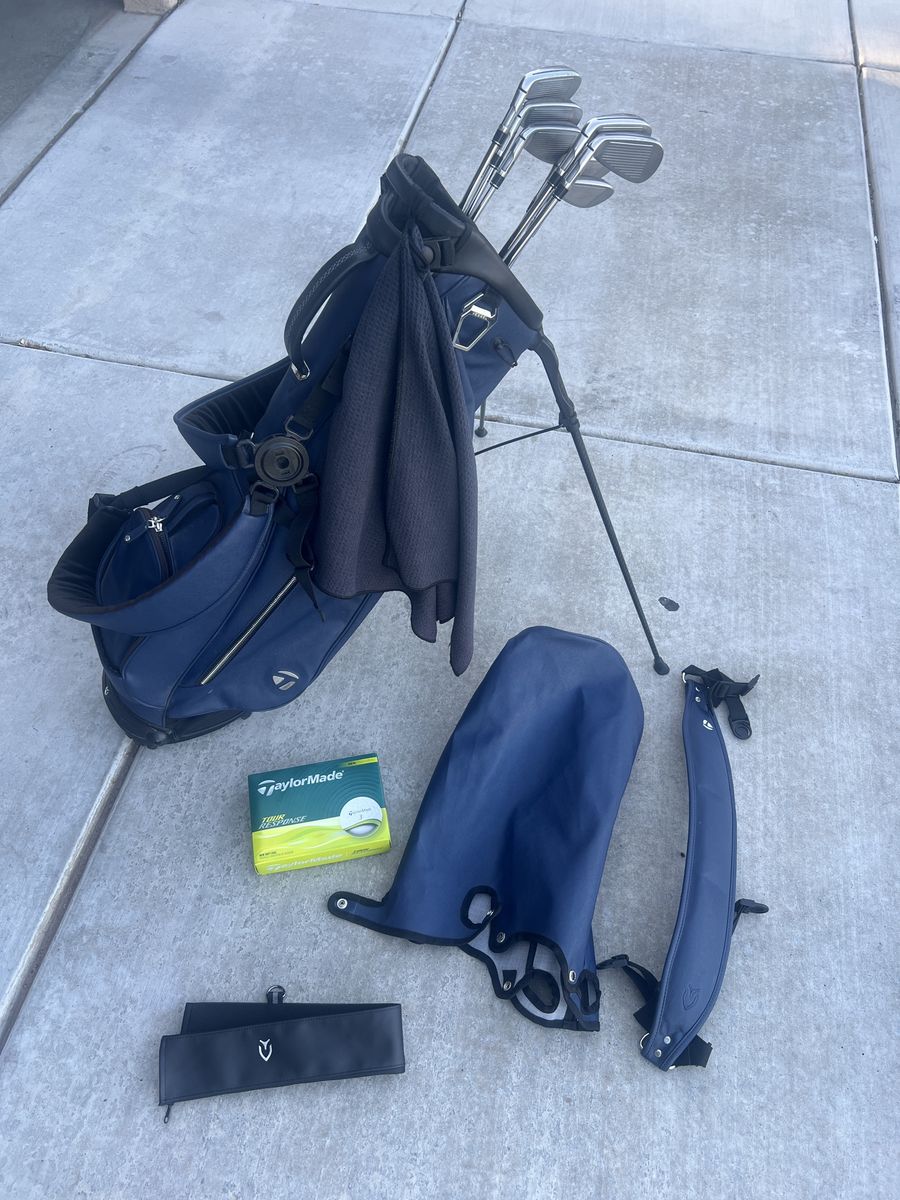 Taylormade Vessel Collab 4 way golf stand bag pebbled blue with extras