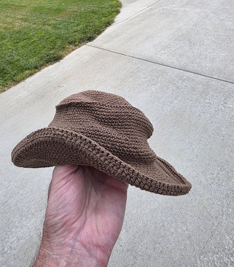 Miniature Brown Crocheted Knit Cowboy Hat fits new born. Great for photography.